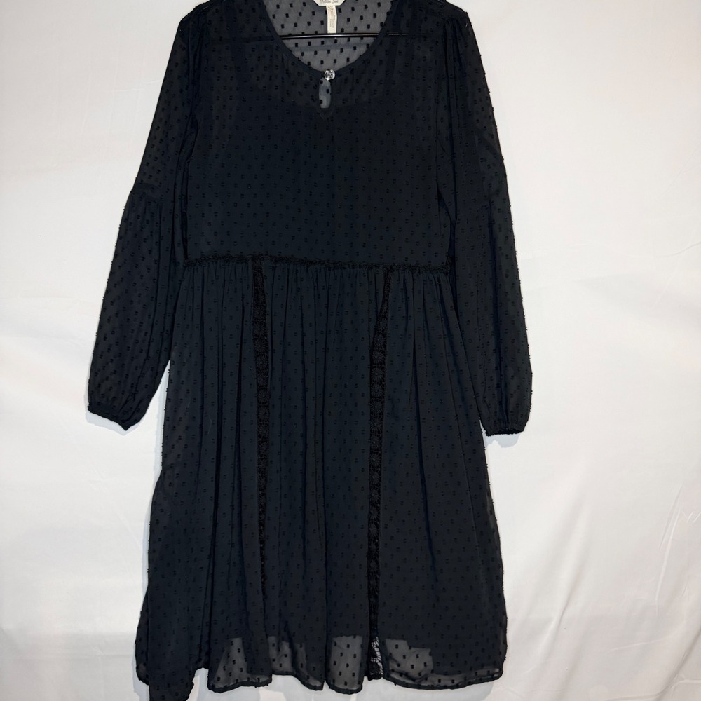 Matilda Jane Navy Swiss Dot Lace Trim Empire Waist Dress Women Medium